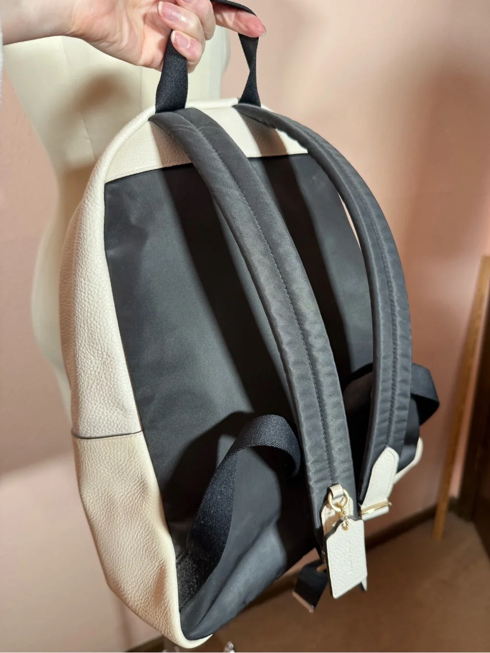 Coach White pebbled Leather Gold Hardware Full size Back Pack NWOT